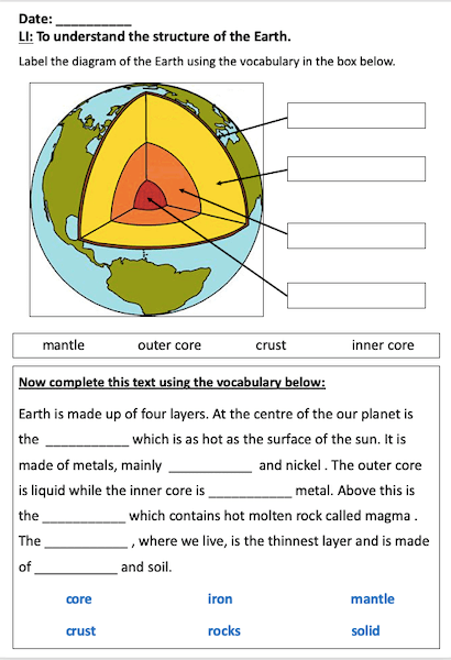 Understanding the structure of the Earth - activity - easier