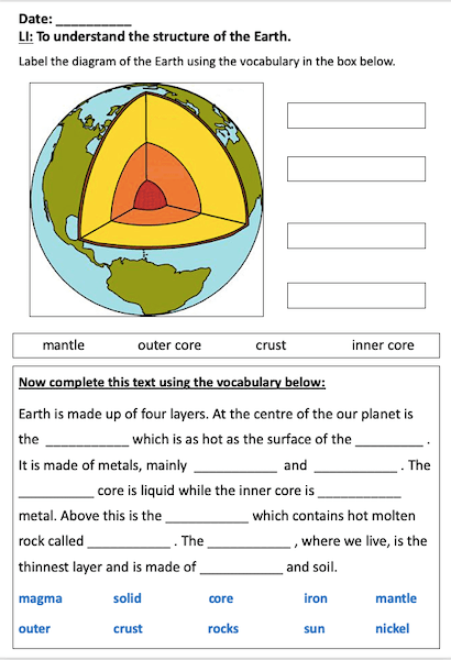 Understanding the structure of the Earth - activity - harder