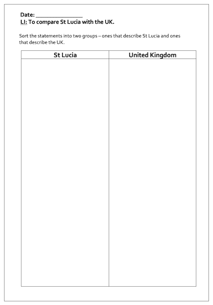 Comparing St Lucia with the UK - activity - easier template