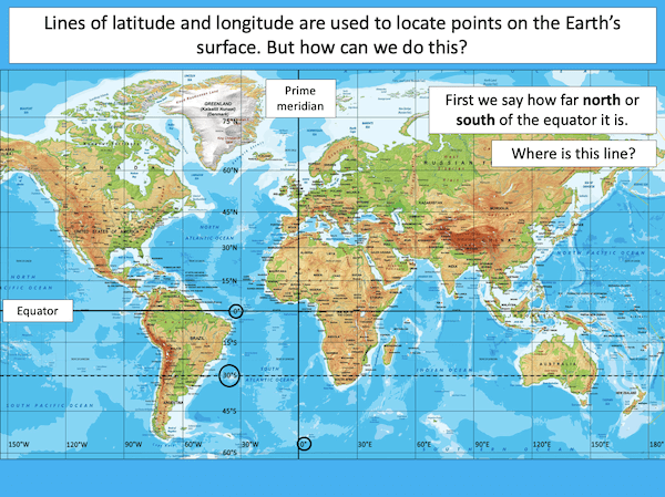 Finding latitude and longitude coordinates on a world map - presentation 1