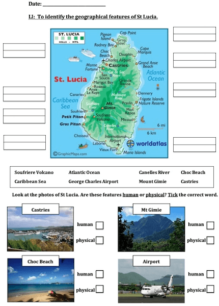 Identifying human and physical features of St Lucia - activity - harder