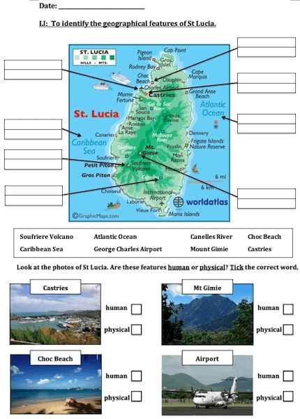 Identifying human and physical features of St Lucia - activity - medium