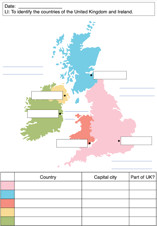 Identifying the counties and capitals of the UK and Ireland - activity - harder