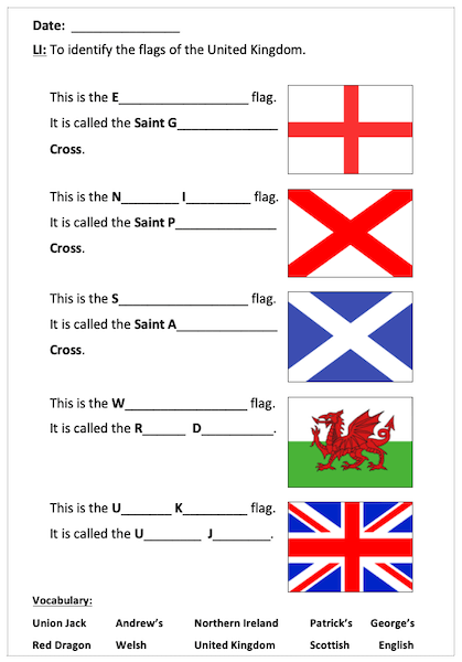 Identifying the flags of the United Kingdom - activity - easier