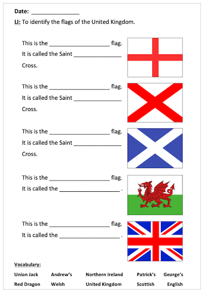 Identifying the flags of the United Kingdom - activity - harder
