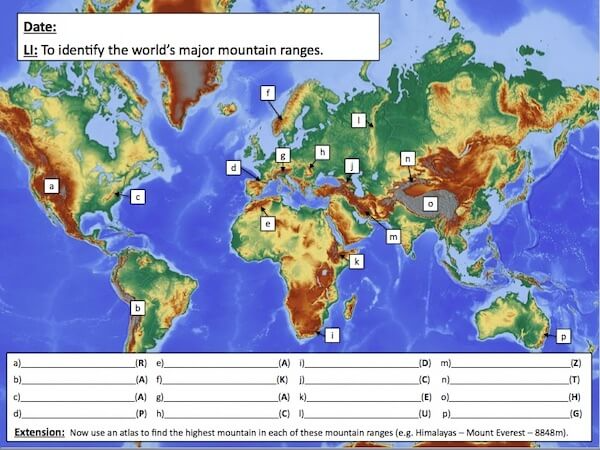 Identifying the world's major mountain ranges - activity - medium