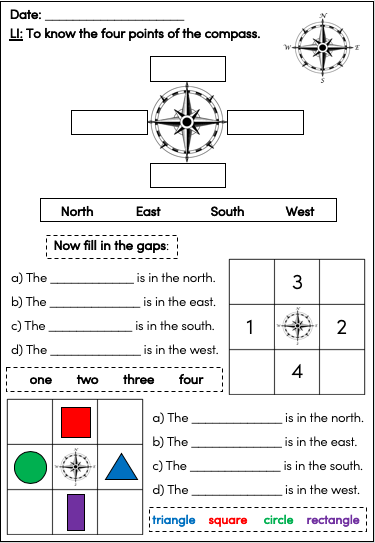 Introduction to compass directions - activity - easier 1
