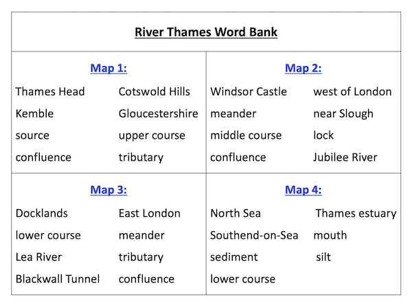 Investigating features of the River Thames - activity - wordbank