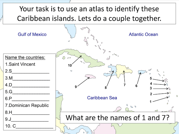 Locating St Lucia in the Caribbean - activity - easier