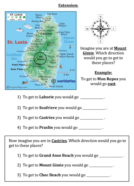 Using compass directions to locate places in St Lucia - extension