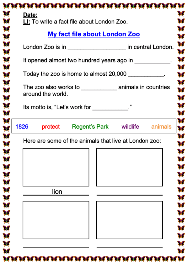 Introduction to London Zoo - activity - easier
