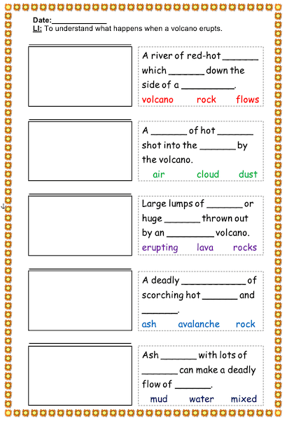 Investigating the five deadly features of a volcanic eruption - activity worksheet - harder