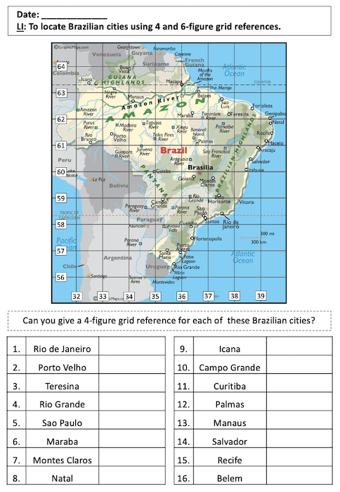 Locating Brazilian cities using 4 and 6-figure grid references - activity 1