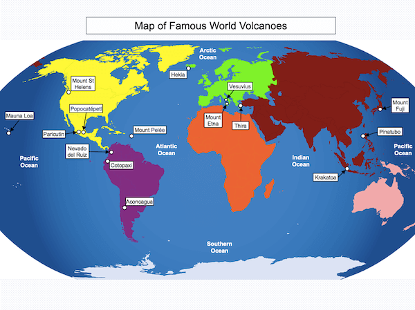 Locating the world's famous volcanoes - world volcano map