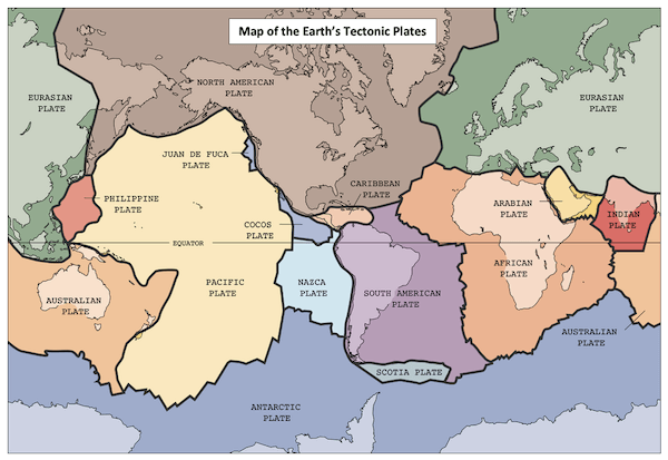 Understanding tectonic plates - map - easier