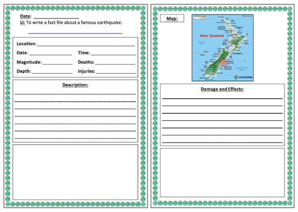 Writing a fact file about a famous earthquake - NZ template