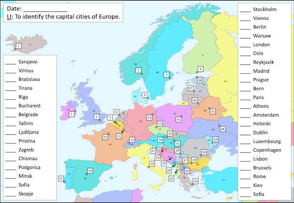 Identifying the capital cities of Europe - short activity - 38