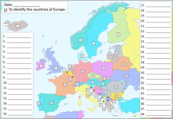 Identifying the countries of Europe - long activity - 38