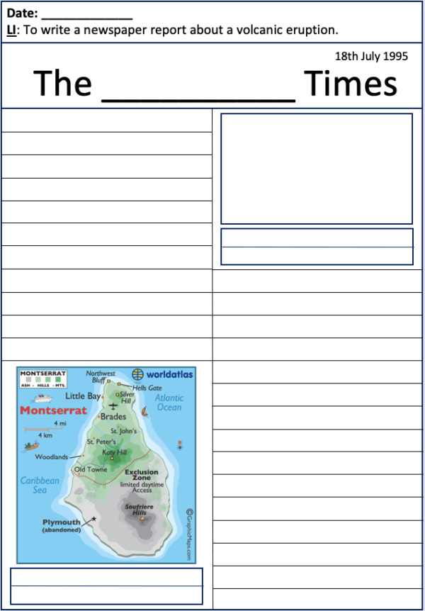 Newspaper report template - no colour-coded boxes - bigger lines p1