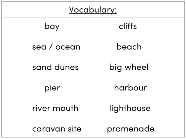 Identifying human and physical features of the seaside - vocabulary