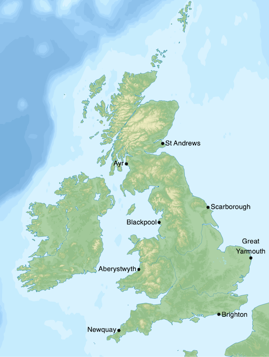 Locating seaside towns and cities in the UK - activity - easier map