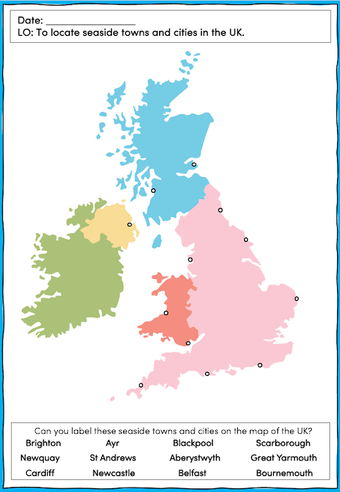 Locating seaside towns and cities in the UK - activity - harder