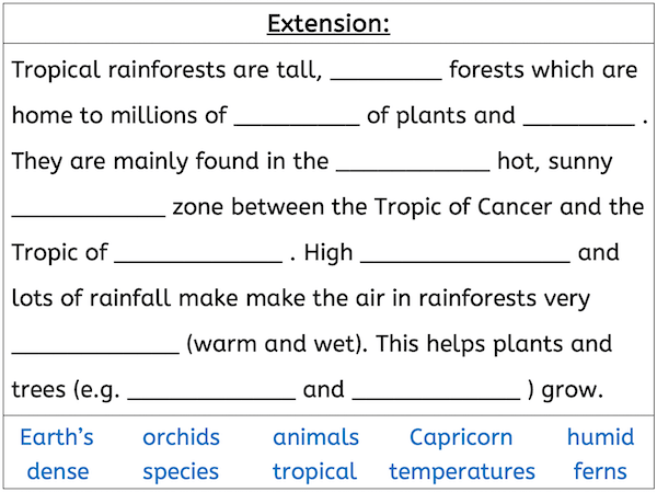 Locating tropical rainforests on a world map - extension