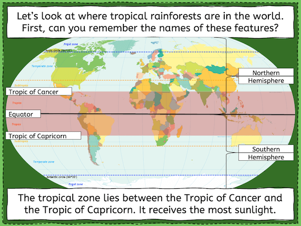 Locating tropical rainforests on a world map - presentation 2