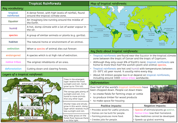 Tropical Rainforests - KS2 - Knowledge Organiser - colour-coded